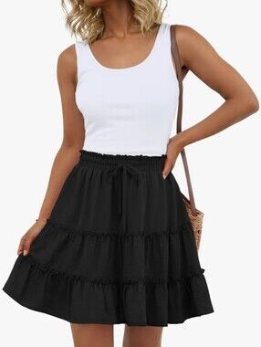 Lepunuo Flowy Ruffle Tiered Summer Black Skirt/Skort NWT Women's Medium